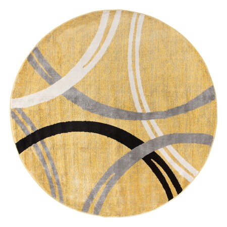 World Rug Gallery Modern Wavy Circles Design 6'6'' Round Yellow 377YELLOW6RND